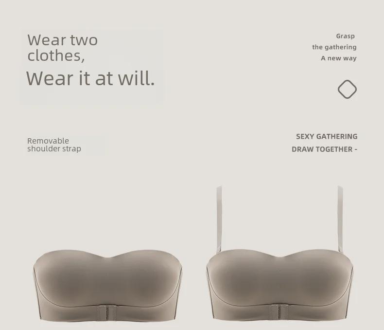 Genuine Strapless Gathered Bra for Women - Non-Slip, Small To Large Chest, Anti-Exposure, Invisible for Wedding Dresses, Beautiful Back Design