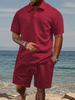 Men's Jacquard Polo Set Summer Thin Plaid Short Sleeve Casual Sports Outfit