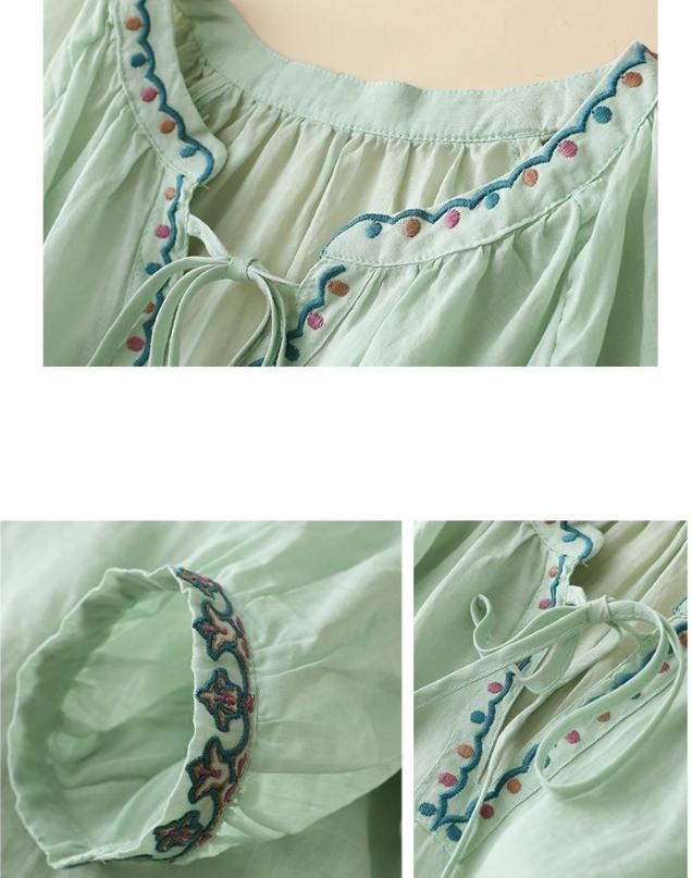 Sommer Damen Besticktes V-Ausschnitt Siebenviertelärmel T-Shirt Für Damen