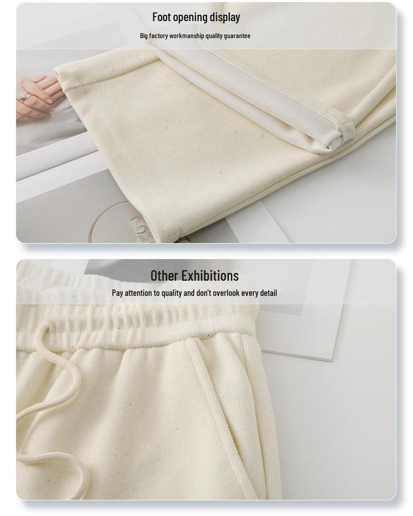 Gray Glitter High-Waisted Wide-Leg Elastic Drawstring Pants for Women - Spring/Autumn 2025