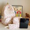 3-teiliges Set Niedlicher Rucksack mit großem Fassungsvermögen Koreanische Mode Tasche mit Schleifendruck Nylon-Taschen Schultasche für Studenten Verstellbarer Riemen Reise-Rucksack