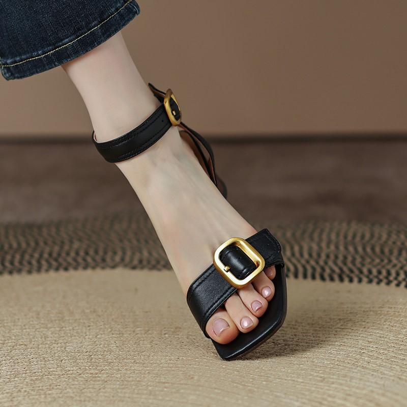 Summer new thick heel retro peep-toe sandals women's summer Roman all-matching high-heeled 6cm women's sandals shoes D164