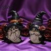 Gnome Table Centerpiece Halloween Skeleton Figurine Gothic Witch Hat Dwarf Statue Holiday Party Ornament Holding Rose Sculpture for Decoration