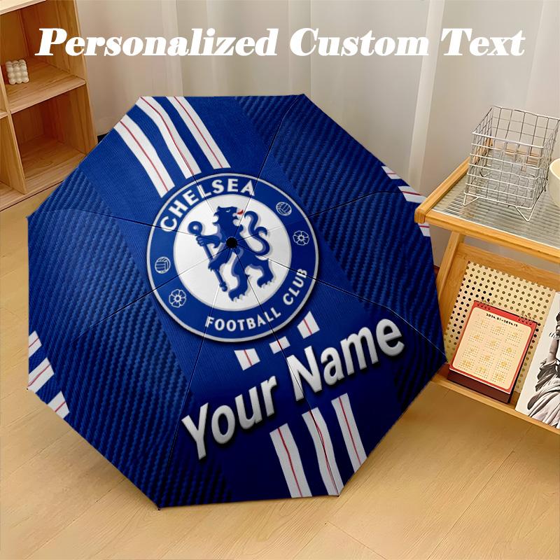 8 Rib Auto Folding Umbrella Chelsea FC Print Custom Name Text Portable Rain Gear