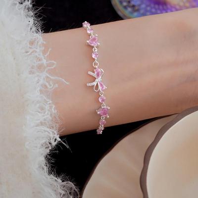 Women's Silver Pink Ribbon Heart Minimalist Bracelet