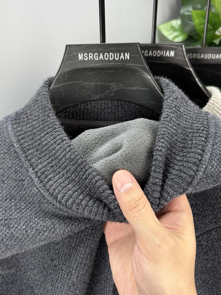 2025 Winter Men's High-End Semi-High Neck Chenille Velvet Sweater: Thickened, Warm Knit Base Layer