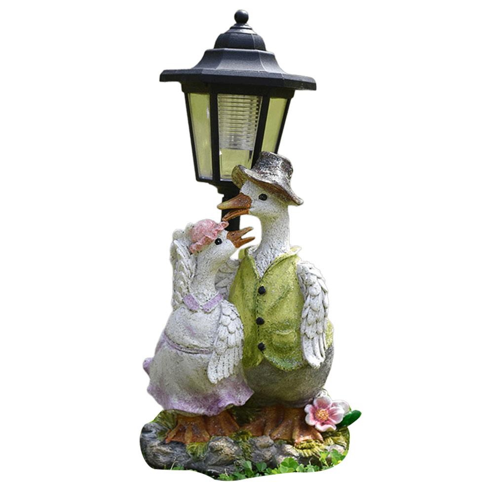 Solar Powered Cute Figurine Light Resin Hexagonal Decorative Lamp Animal/Child/Gnome Hexagonal Night Light Courtyard Decoration