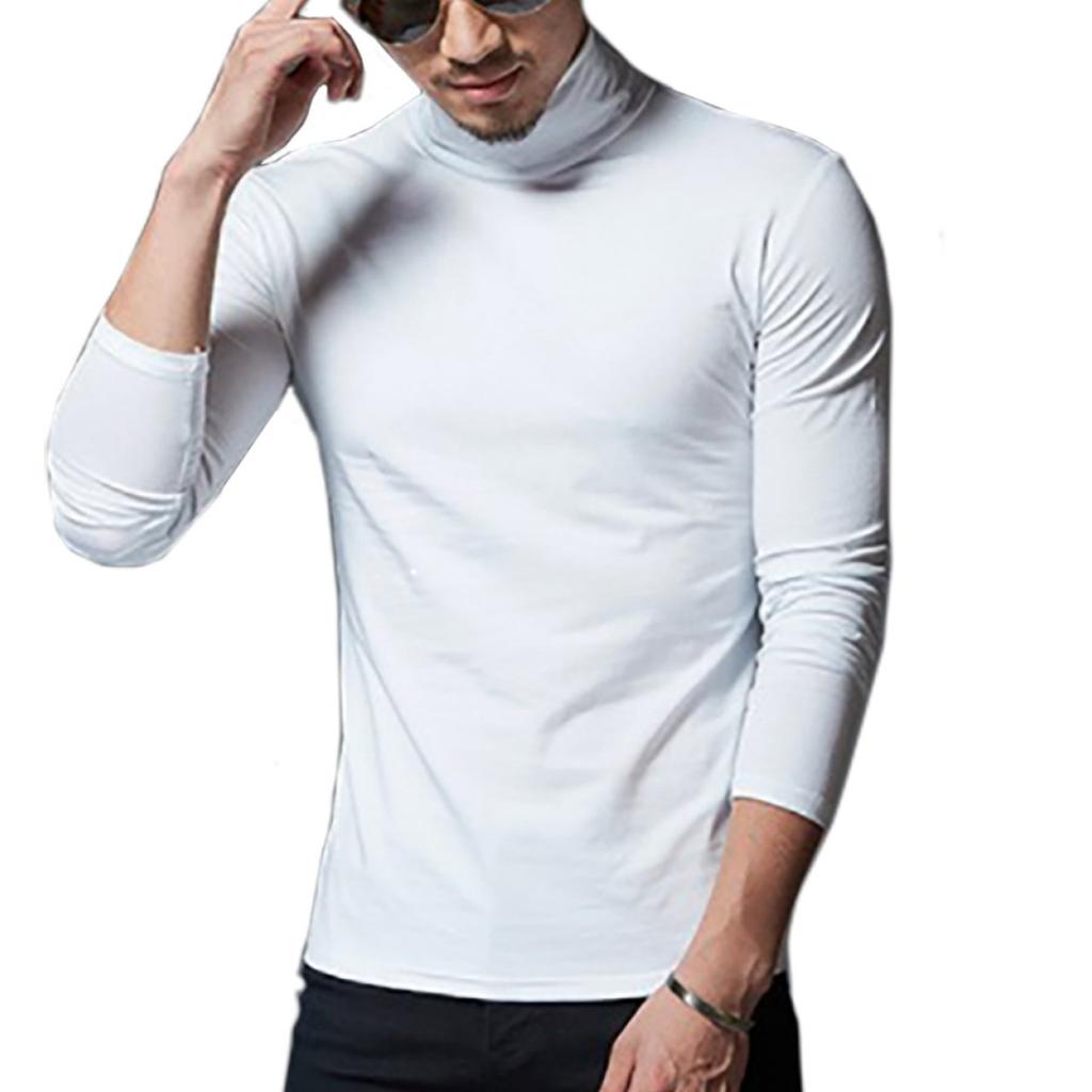 CHROME CRANE Turtleneck High Neck Long Sleeve Size Men's T-Shirt (LPT017) (03.White, M)