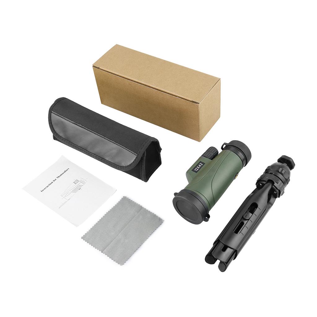 New 12X42 Green Telescope High-definition and High-power BAK4 All Optical Lenses with Bracket Outdoor Telescope
