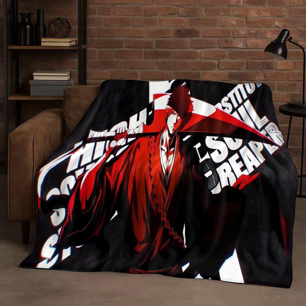 Anime Bleach Kurosaki Ichigo Cartoon Flannel Blanket,Ultra Soft Warm Plush Throw for Home Bedroom Bed Sofa Cover Travel Kid Gift