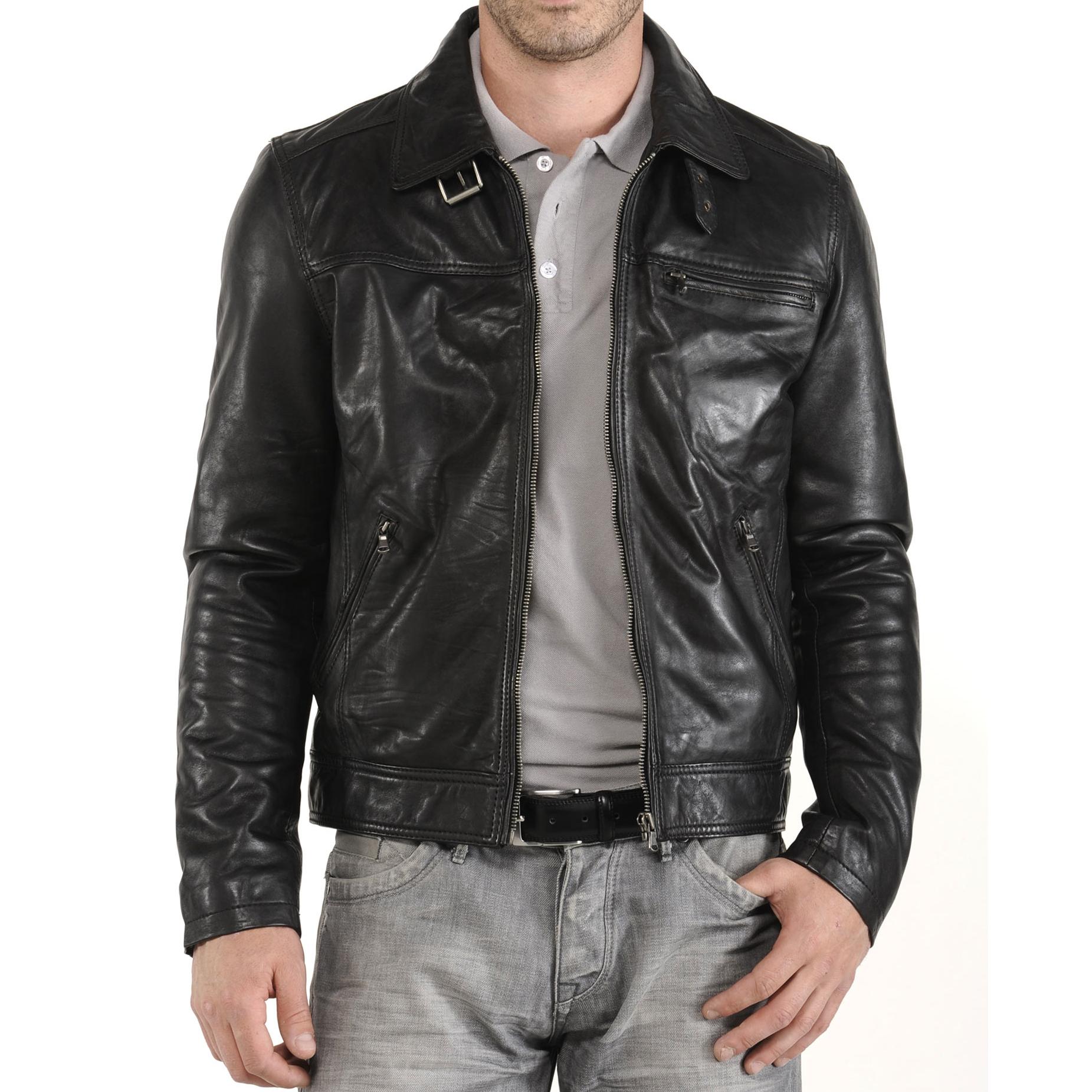 

SkinOutfit Men s Genuine Lambskin Black Leather Jacket Stylish Motorcycle Bomber Biker Outerwear MJ 152 XXL чорний