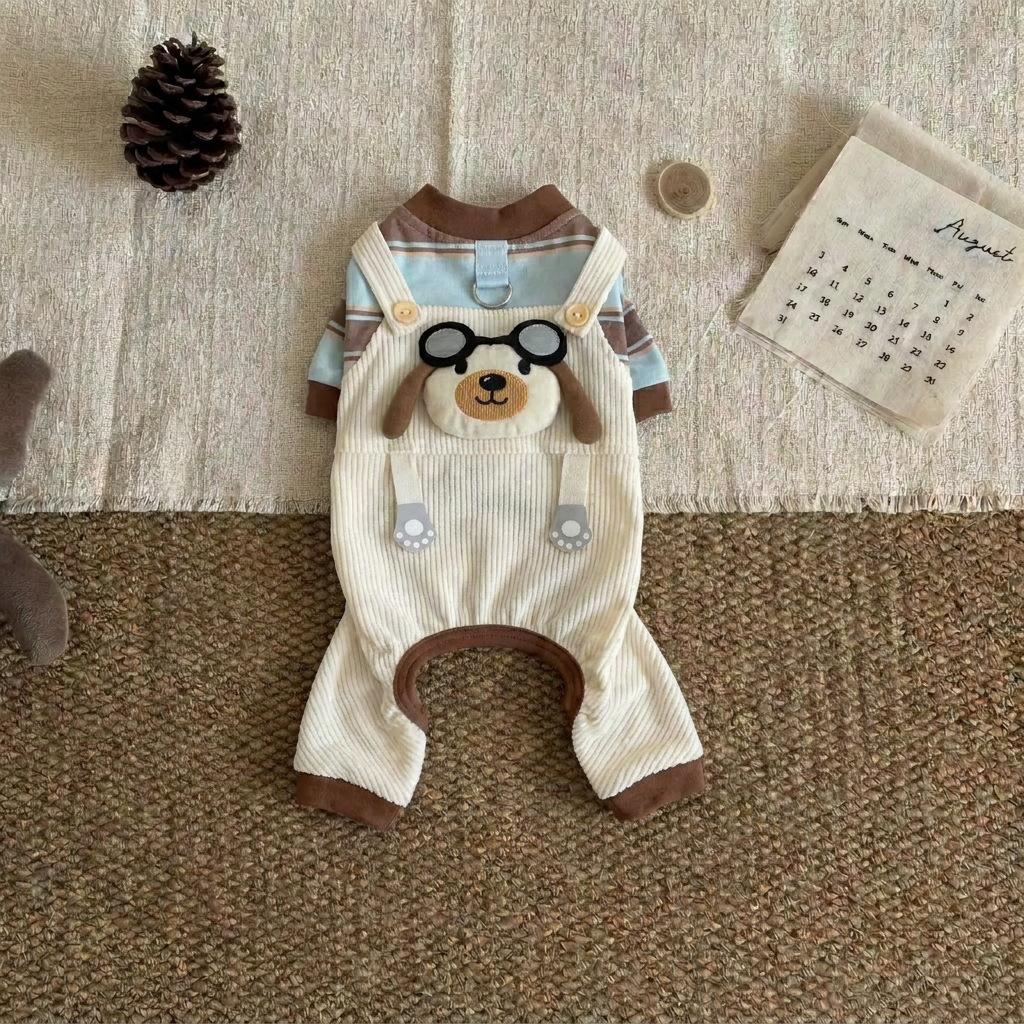 Autumn and winter dog clothes, thickened warm, quilted cotton pockets, traction cat pets, bear four-legged cotton-padded clothes, dog clothes.