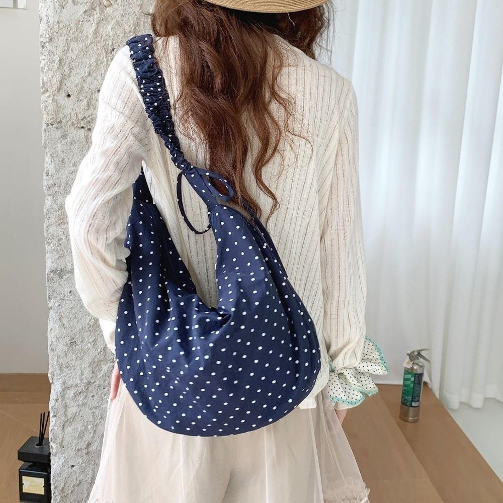 Korean Style Polka Dot Nylon Crossbody Bag Adjustable Canvas Dumpling Bag Shopping