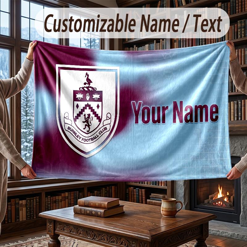 Custom Name Flannel Throw Blanket Burnley Football Pattern Warm Home Decoration