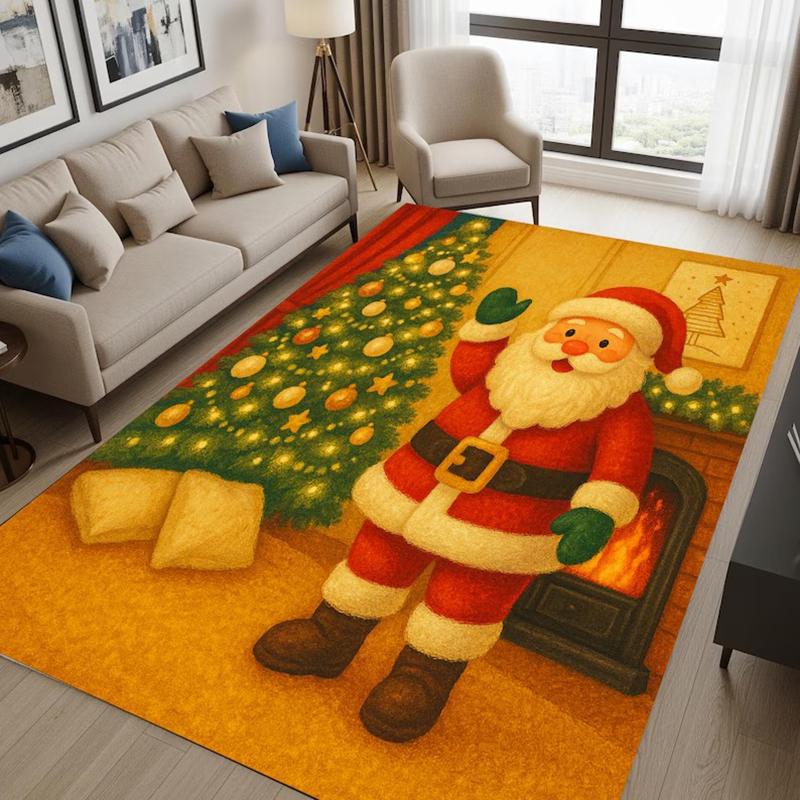 

Cozy Christmas Santa Rug,Festive Holiday Decor Santa Claus, Tree Fireplace Design,Non-Slip Mat for Kids’ Rooms or Living Space 40x60cm Flannel