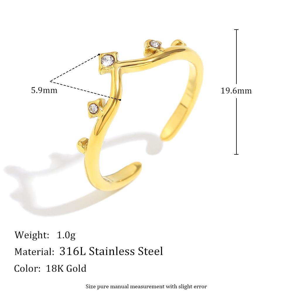

MamacitaSlay Minimalism 316L Stainless Steel Zircon Crown Open Ring Party Waterproof Jewelry Women s Elegant Statement Ring Gift resizable золотий