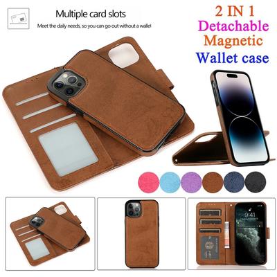 Retro 2 In 1 Detachable Magnetic Flip Wallet Leather Case for iPhone 15 14 13 12 Pro Max 14 Plus for Samsung S23 S22 S21 Ultra Plus A13 A14 A52 A72