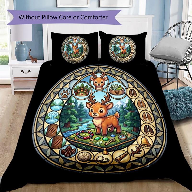 Deer Forest Adventure Pattern Bedding,Quilt Set Quilt Cover Pillowcase Home Birthday Gift (1*duvet Cover+2*pillowcase,without Core)