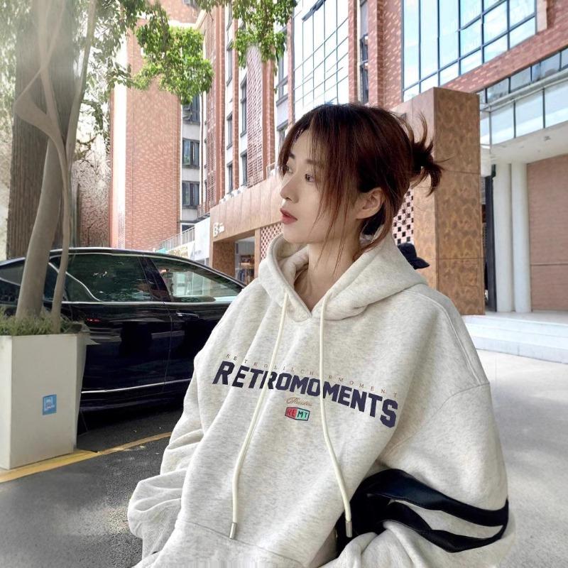 Autumn Winter Letter Printing Pullover Hoodies Women Vintage Loose Casual Simple All-match Hooded Sweatshirt