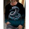 Spring and Autumn Round Neck 3D Snake Pattern Printed Top Fashionable Casual Long Sleeved Men's T-shirts