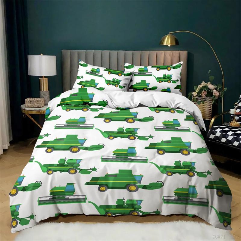 Kids Excavator Tractor Truck for Children Boys Girls Bedroom Decor Construction Vehicle Cartoon Duvet Cover Crane Quilt Cover