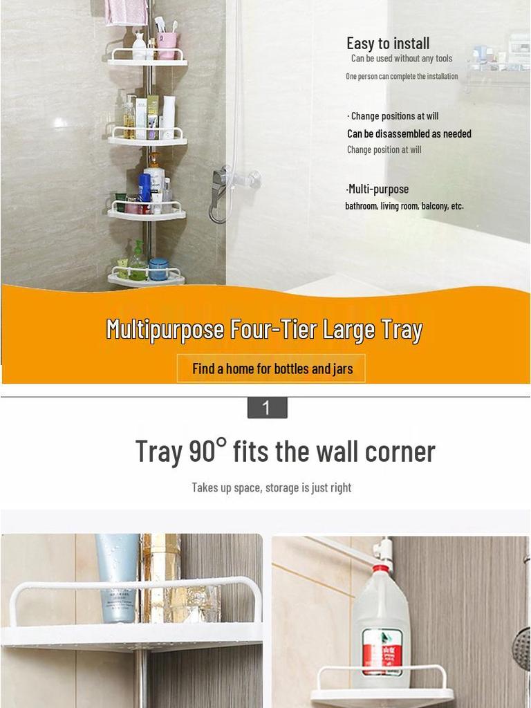Stainless Steel Multi-Layer Corner Bathroom Rack with Retractable Toilet Storage