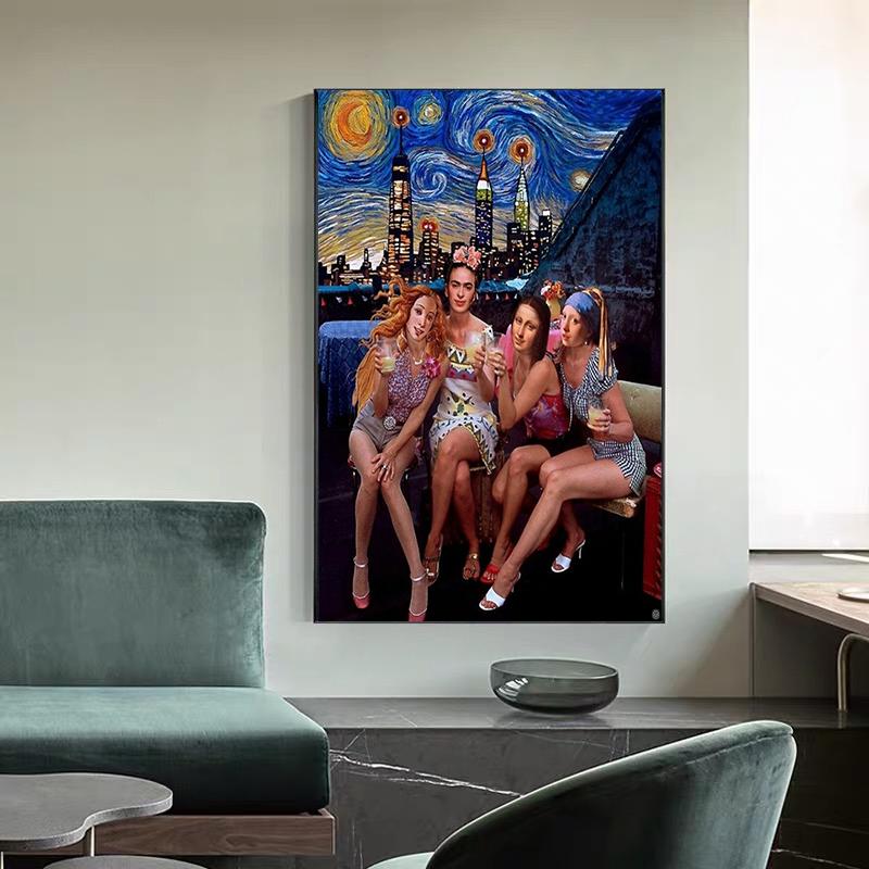 Funny Art Abstract Van Gogh and Friends Canvas Painting Modern Posters and Prints Wall Art Pictures for Living Room Home Decor