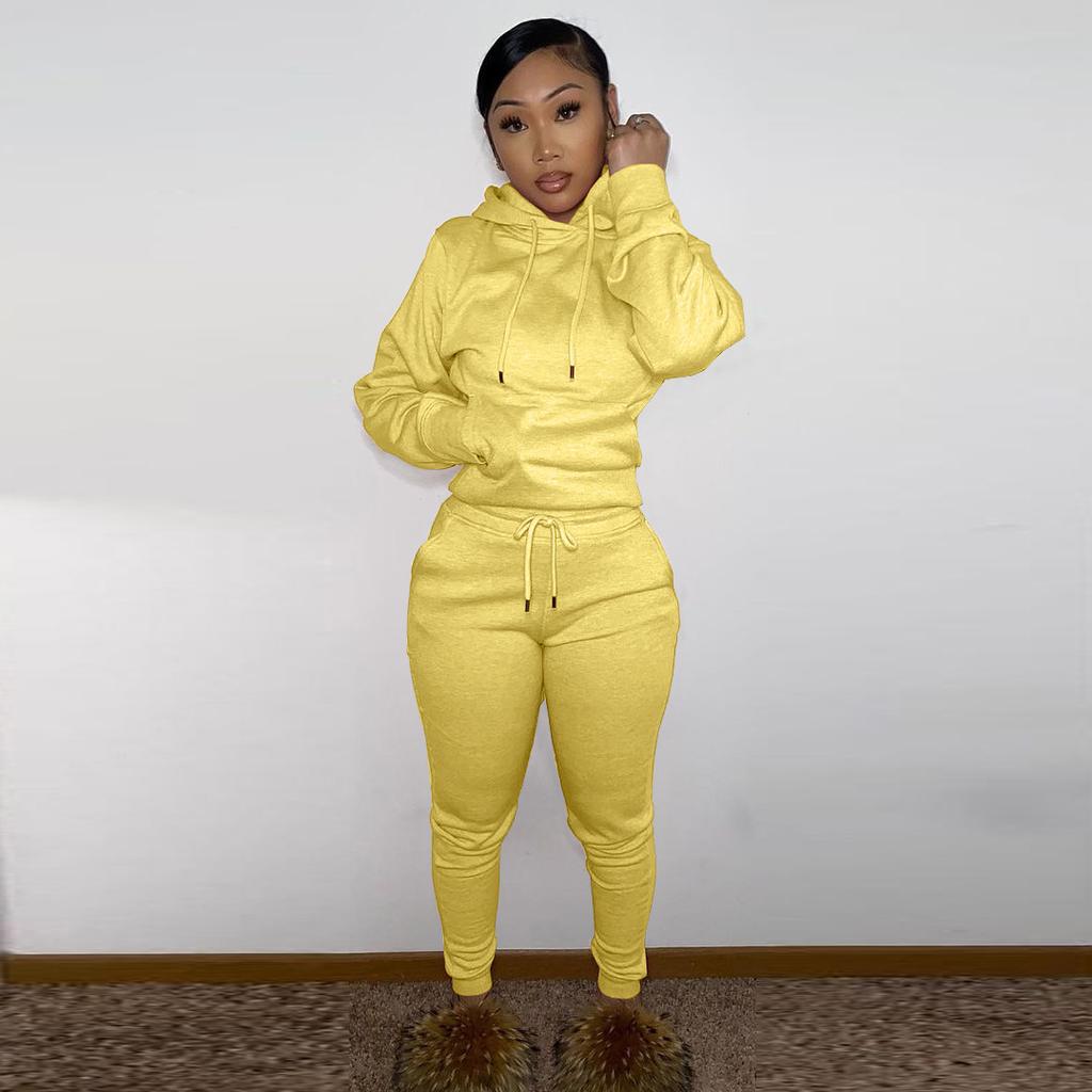 Tuta da donna con cappuccio due pezzi set felpe con cappuccio tasche pantaloni tuta pantaloni con coulisse set sportivo