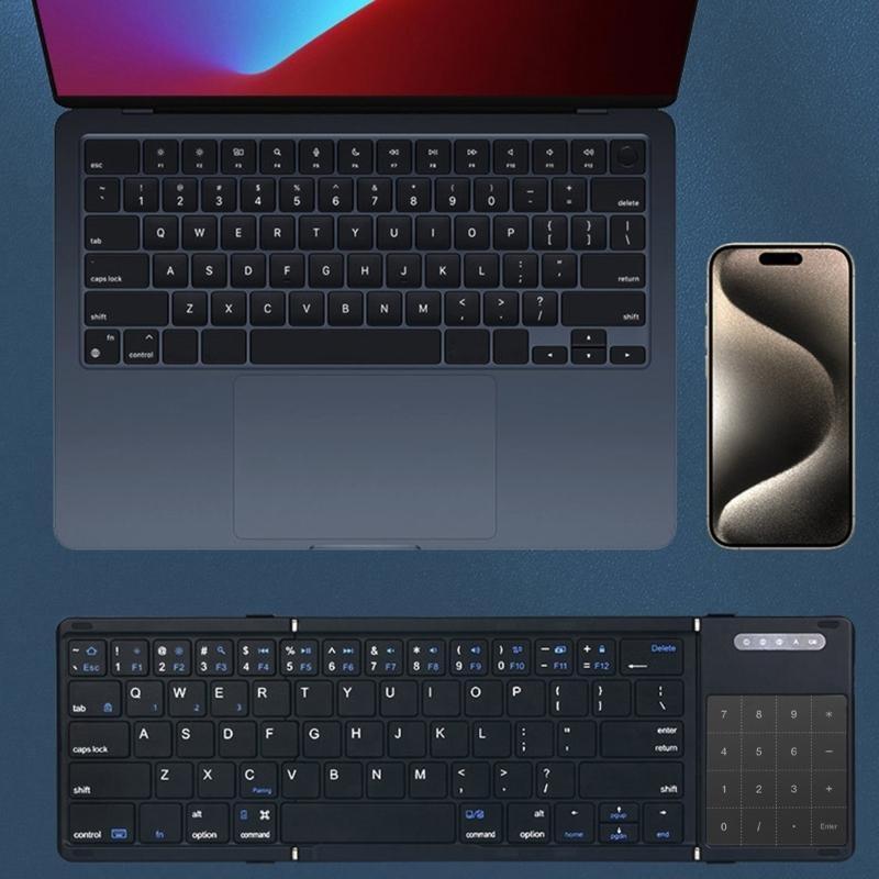 B077T Foldable Wireless Keyboard Small Folding Keypad with Touchpad Rechargeable Wireless Keyboards for Multiple Devices