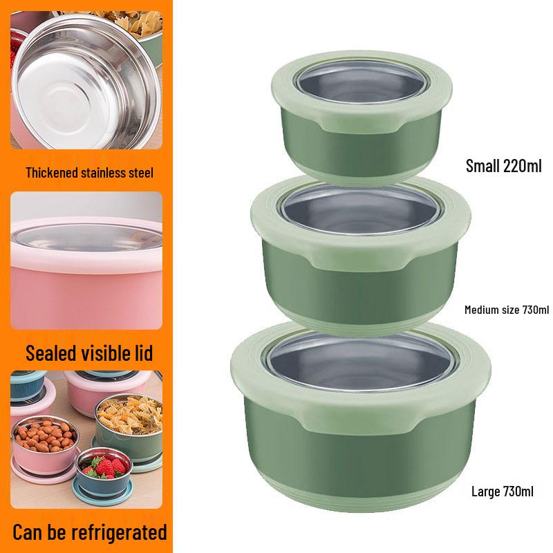 Stainless Steel Food-Grade Sealed Soup & Bento Bowl for Refrigerator