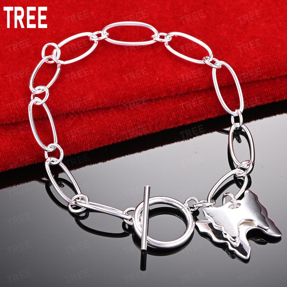 Exquisite 925 Sterling Silver Double Butterfly Side Chain Charming Bracelet Gift Jewelry 20CM