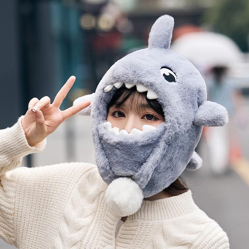 Ski Head Cover Ear Protection Face Pullover Hat Warm Veneer Cartoon Shark Cycling Cute Snow Helmet Hat
