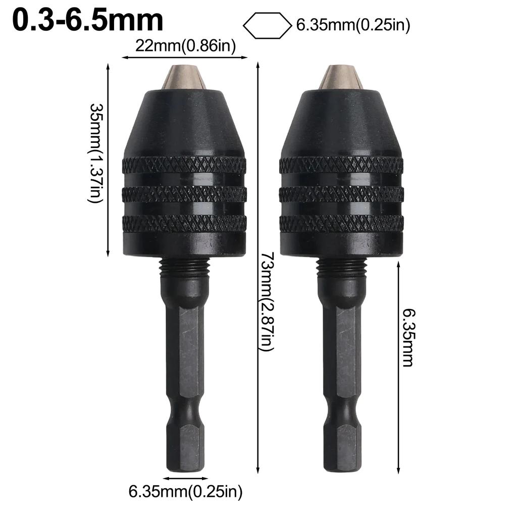 2pcs Keyless Chuck Conversion Adapter Drill Bit Quick Change Driver 0.3-6.5mm Power Tool Parts Accessories