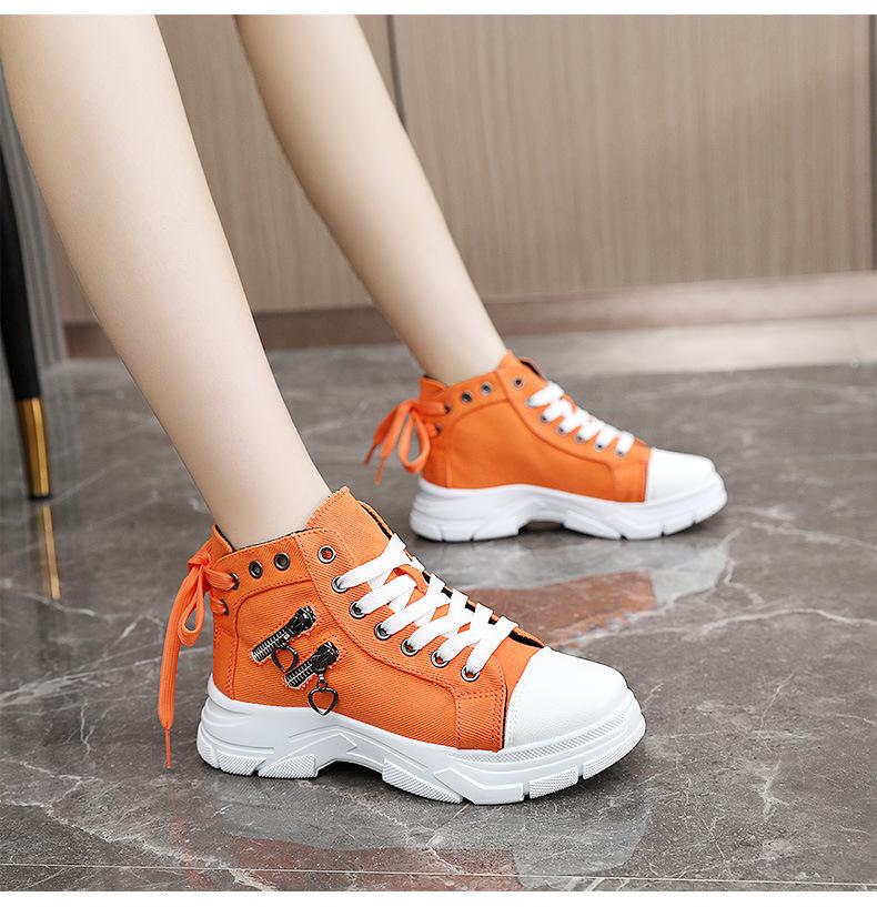 Fashion New Canvas Sneakers Laced Up Shoes Women's High Top Sneakers Zipper Sports Shoes 43 44 Woman Platform Trainers Chunky Denim Shoe
