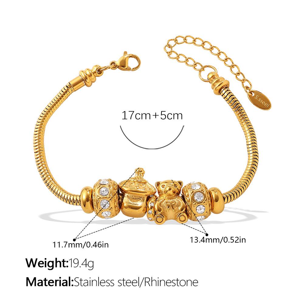 European and American retro style DIY crown love pendant bracelet stainless steel plated 18K gold bracelet