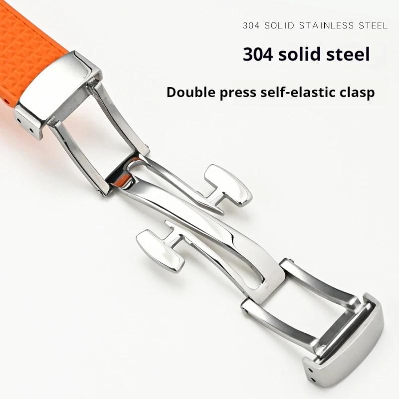 FKM Armband für Tissot PRX Super Player Serie Herren Fluorkautschuk Schnellverschluss Konvex Schmetterlingsschließe Uhrenarmband Zubehör 12mm