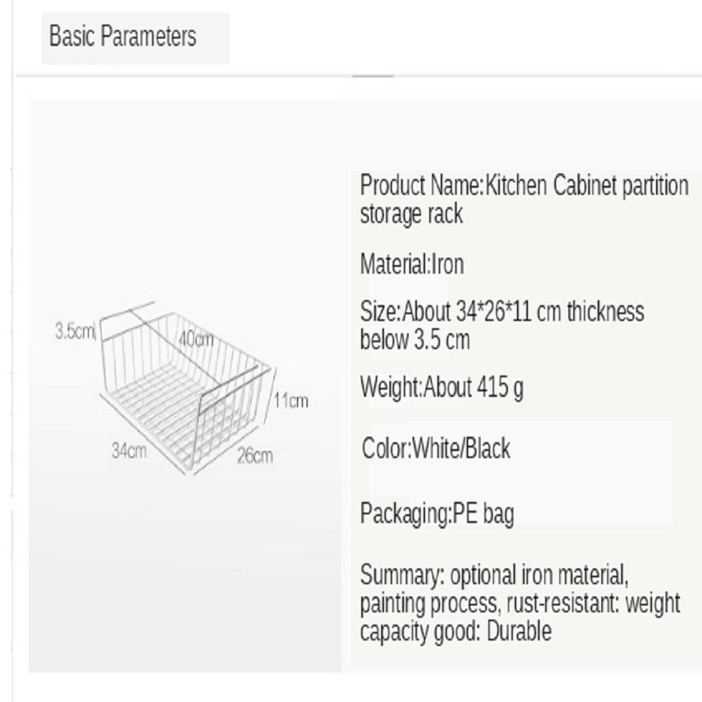 Kitchen Cabinet Partition Board Hanging Basket Storage Sorting Rack Black