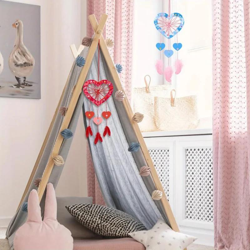 6 Pack Wooden Heart-Shaped Dream Catchers Set for Home Decor Mother's Day Birthday Wedding Party Decorations