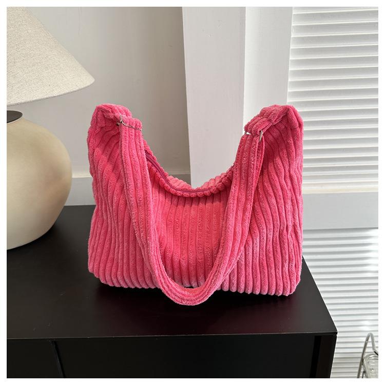 Casual flannel large capacity 2025 solid color corduroy new simple winter oblique span shoulder tote bag