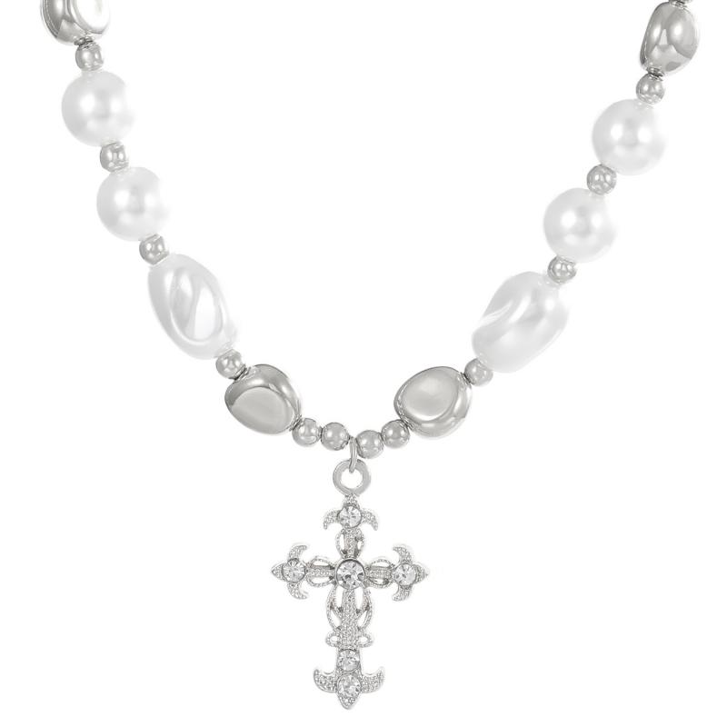 

Женское винтажное жемчужное колье с подвеской в виде креста, многослойное, из сплава, в панк-готическом стиле, многоцепное, бижутерия для повседневной носки