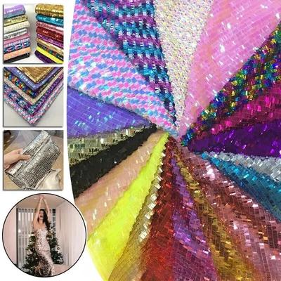 100x130cm Glitzer Funkelnd Paillettenstoff Silber Irisierend Wende-DIY Kostüm Kleid Material Verkauft pro Meter zum Basteln