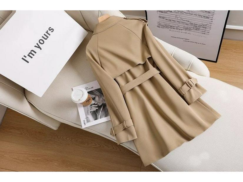 Women's Petite Khaki Trench Coat - British & Korean Style for Autumn/Spring 2025
