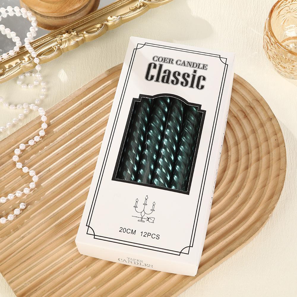 

Европейская гальванизированная резьбовая длинная свеча-столб для дома, романтического свадебного ужина при свечах, праздничной атмосферы, восковая Electroplated Thread Green 12 Pack