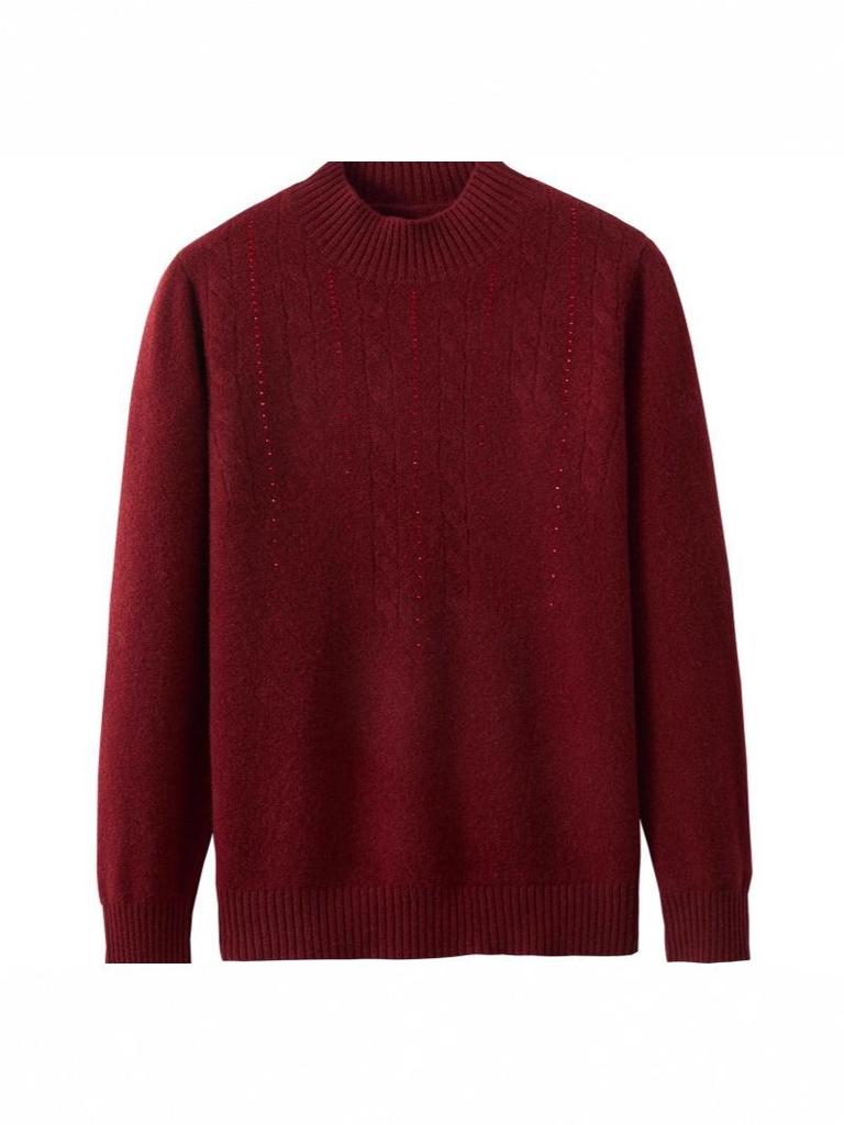 Luxuriöser Wollpullover für Frauen mittleren Alters und ältere Frauen – Dick, Ganzkörper, Halboher Kragen, Perfekt für Herbst und Winter.