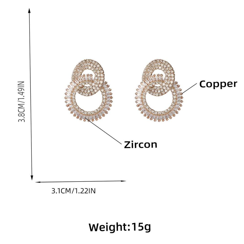 Kolczyki ślubne wielowarstwowe okrągłe z cyrkoniami inkrustowanymi miedzią 2023