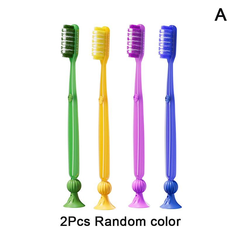 Extra-Long Brush Head Antibacterial Soft Bristle Toothbrush With Non-Slip Handle And Suction Cup Base Upright Design