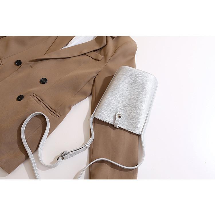 Ielgy Pearl Silver High-End Soft Leather Cross-Body All-Match Simple Ladies Mobile Phone Bag