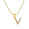 European & American Stainless Steel Diamond Alphabet Pendant Clavicle Chain Necklace for Women