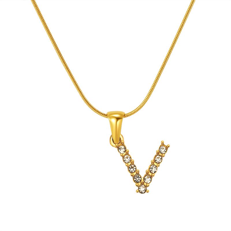 European & American Stainless Steel Diamond Alphabet Pendant Clavicle Chain Necklace for Women