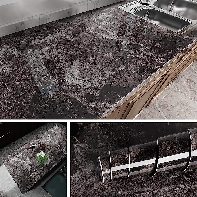 Pvc Marble Kitchen Oil-Proof Film Stove Waterproof Self-Adhesive Wallpaper Countertop Cabinet Renovation Tile Wall Stickers